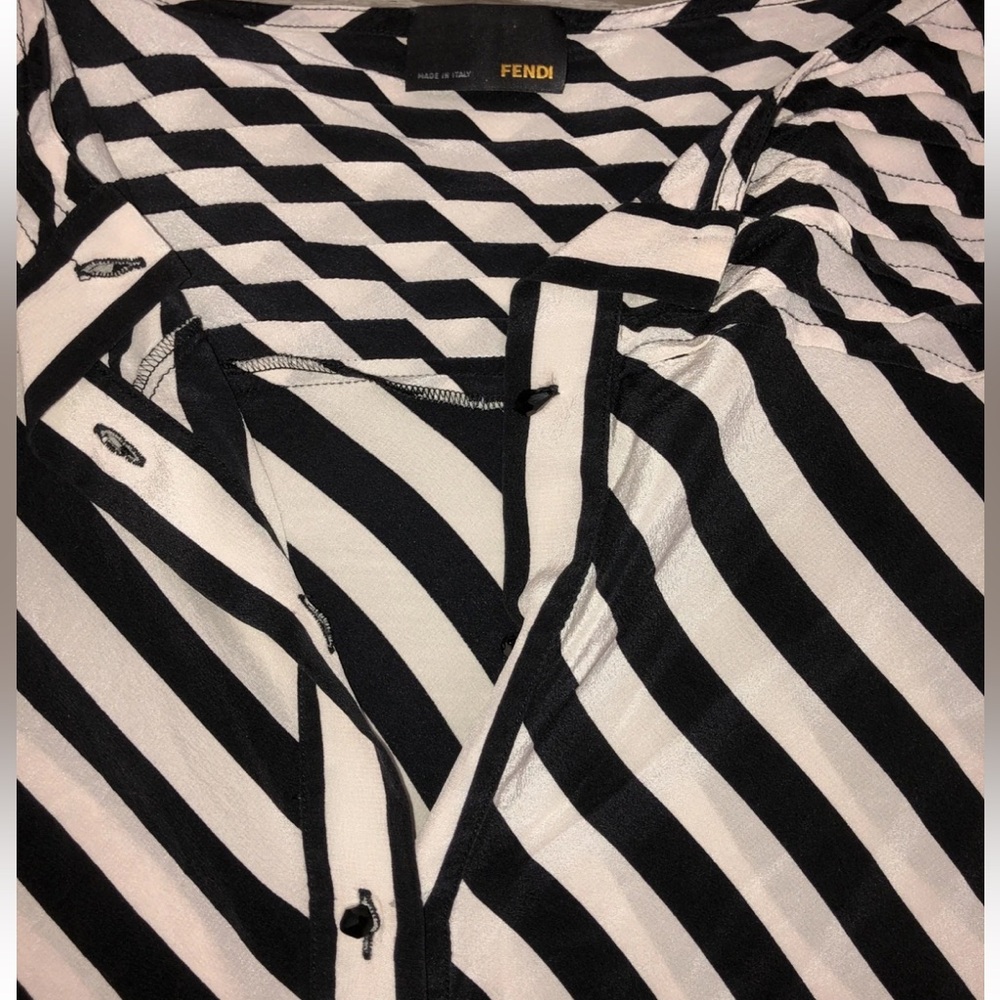 FENDI Y2K STRIPED SILK BUTTON FRONT BLOUSE CHEVRON STRIPE SILK - Picture 7 of 10